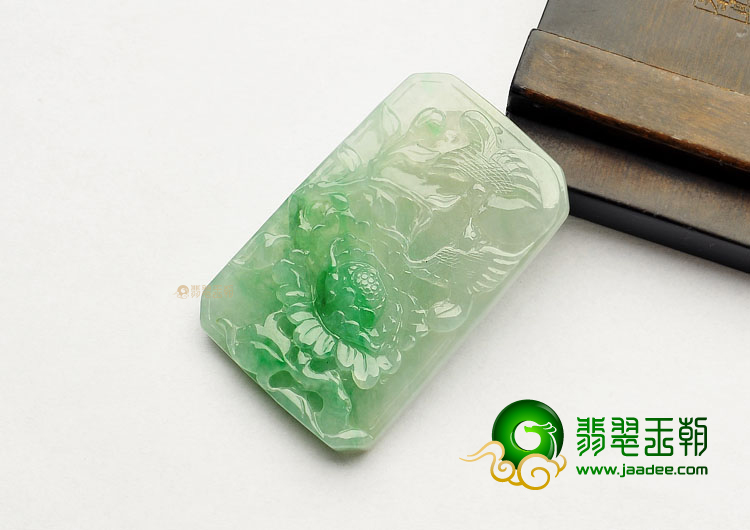 糯冰种飘翠缅甸翡翠A货富贵双喜挂件