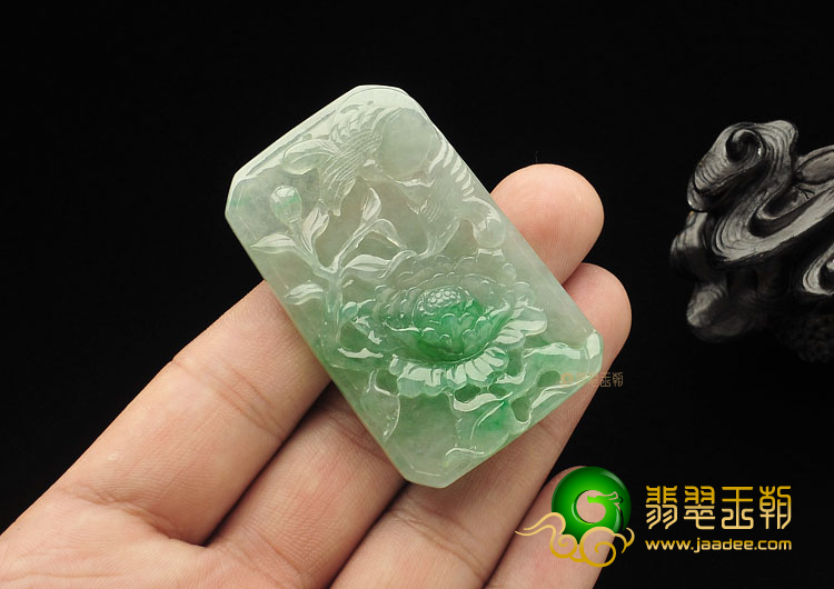 糯冰种飘翠缅甸翡翠A货富贵双喜挂件