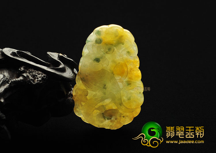 糯冰种黄翡飘花缅甸翡翠A货鹦鹉挂件