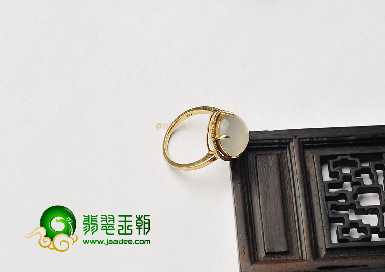 冰种无色缅甸翡翠A货镶玫瑰金戒指(真钻)