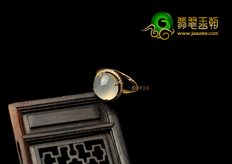 冰种无色缅甸翡翠A货镶玫瑰金戒指(真钻)