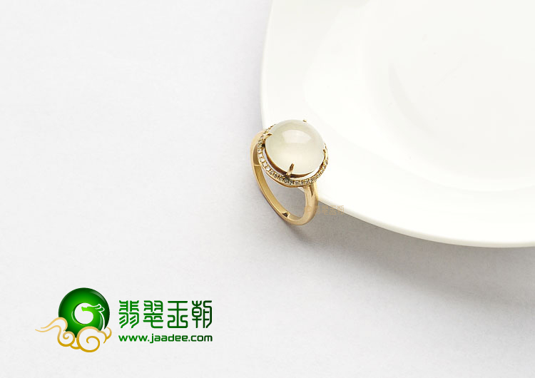 冰种无色缅甸翡翠A货镶玫瑰金戒指(真钻)