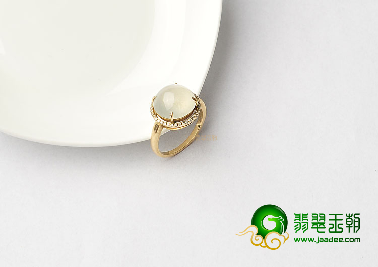 冰种无色缅甸翡翠A货镶玫瑰金戒指(真钻)