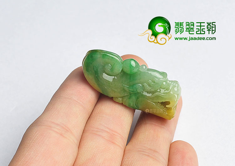 糯冰种黄加绿缅甸翡翠A货龙头挂件