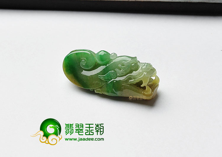 糯冰种黄加绿缅甸翡翠A货龙头挂件