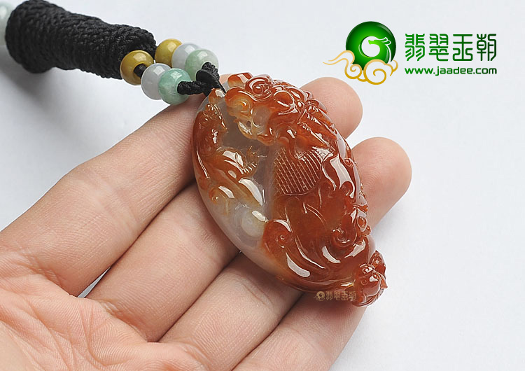 糯冰种褐红翡缅甸翡翠A货望子成龙挂件