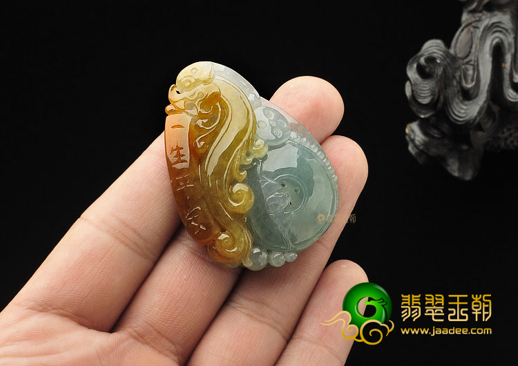 糯冰种晴水褐黄翡缅甸翡翠A货一生平安挂件