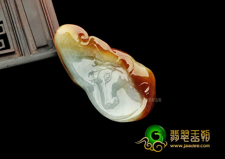 糯冰种褐黄翡缅甸翡翠A货龙马精神挂件