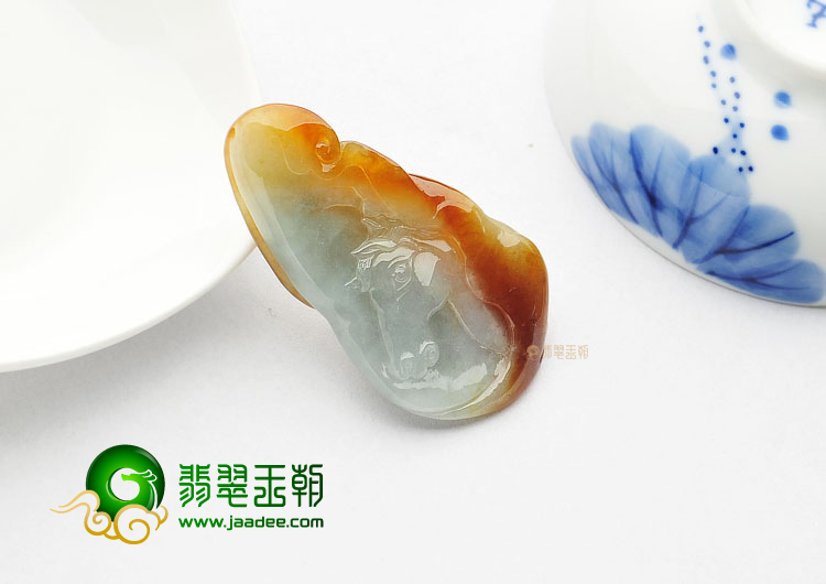 糯冰种褐黄翡缅甸翡翠A货龙马精神挂件