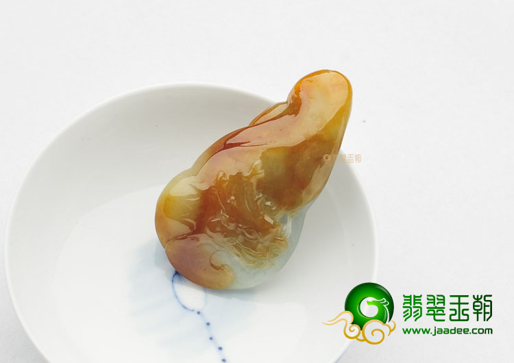 糯冰种褐黄翡缅甸翡翠A货龙马精神挂件