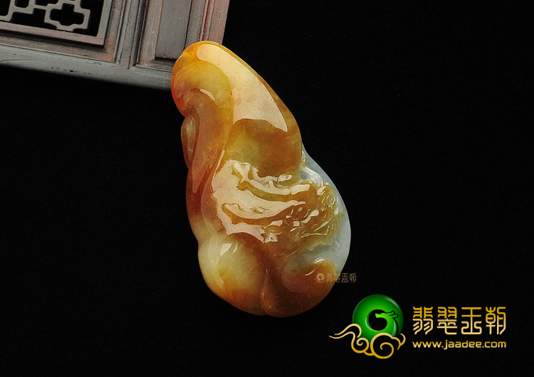 糯冰种褐黄翡缅甸翡翠A货龙马精神挂件