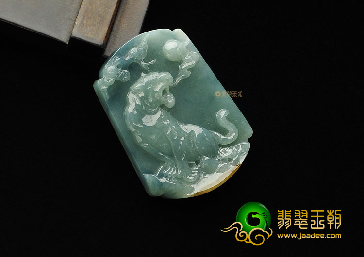 糯冰种晴水带褐黄翡缅甸翡翠A货虎虎生威挂件