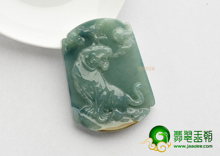 糯冰种晴水带褐黄翡缅甸翡翠A货虎虎生威挂件