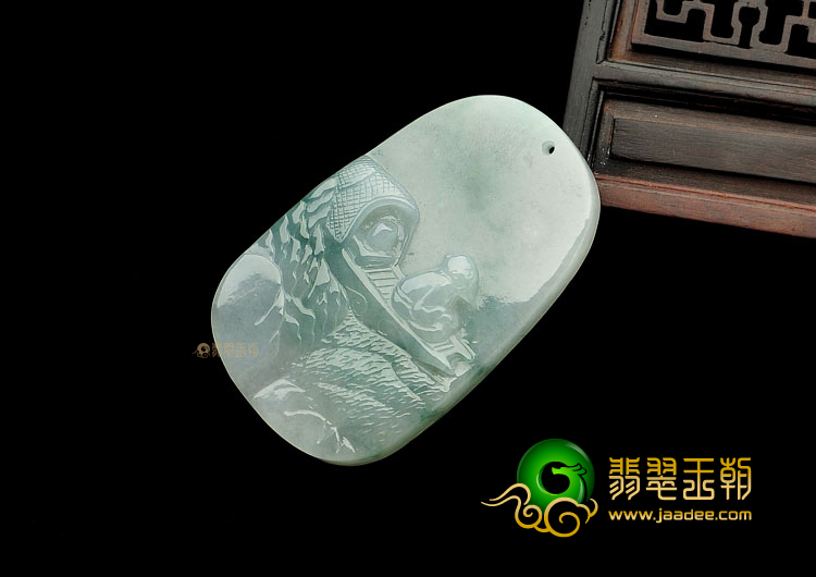 糯冰种飘花缅甸翡翠A货山水牌挂件