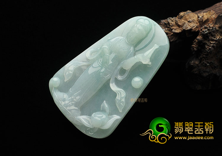 糯冰种晴水缅甸翡翠A货站观音挂件