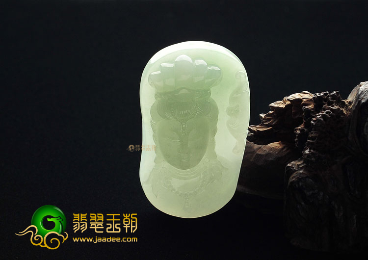 糯冰种晴水缅甸翡翠A货观音头挂件