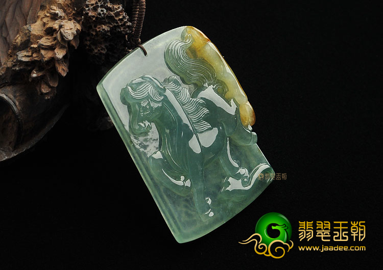 冰种晴水褐黄翡缅甸翡翠A货龙马精神挂件