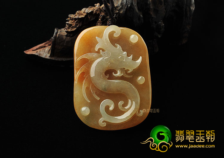 糯冰种褐黄翡缅甸翡翠A货龙牌挂件