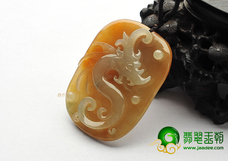 糯冰种褐黄翡缅甸翡翠A货龙牌挂件