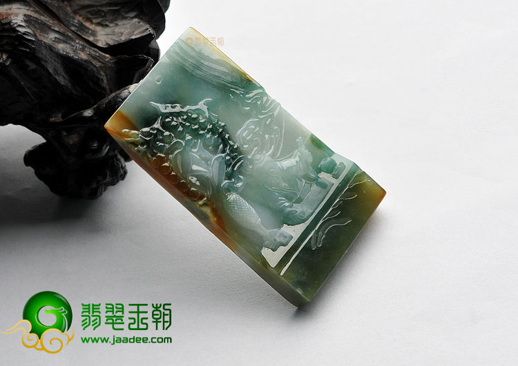 糯冰种三彩缅甸翡翠A货妙笔生花挂件