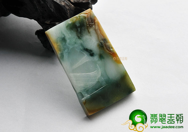糯冰种三彩缅甸翡翠A货妙笔生花挂件
