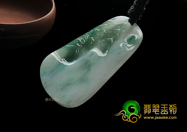 糯冰种飘花缅甸翡翠A货山水牌挂件