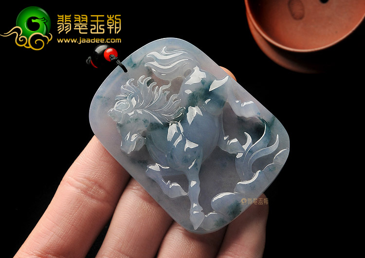 冰种紫罗兰飘花缅甸翡翠A货马牌挂件