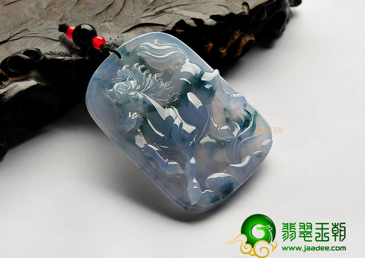 冰种紫罗兰飘花缅甸翡翠A货马牌挂件