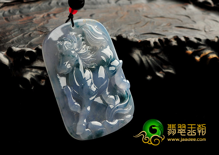 冰种紫罗兰飘花缅甸翡翠A货马牌挂件
