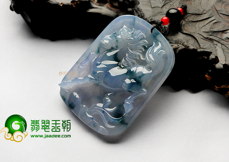 冰种紫罗兰飘花缅甸翡翠A货马牌挂件