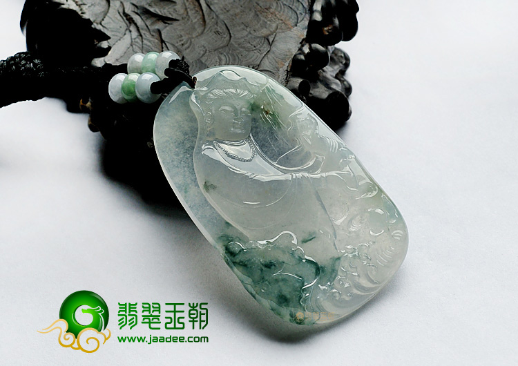 冰种飘花缅甸翡翠A货观音挂件