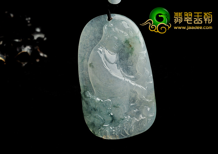 冰种飘花缅甸翡翠A货观音挂件