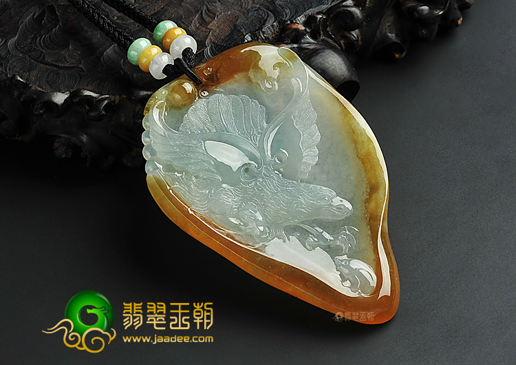 冰种褐黄翡缅甸翡翠A货大展鸿图挂件