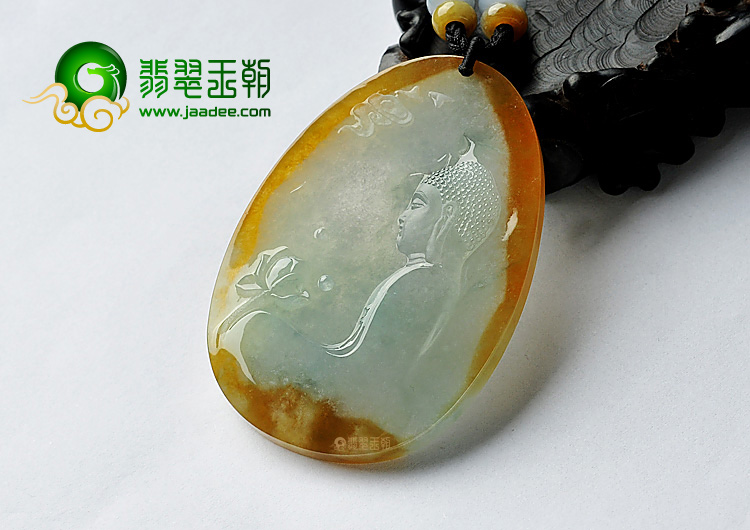 冰种褐黄翡缅甸翡翠A货释迦牟尼挂件