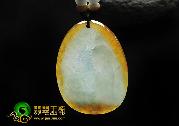 冰种褐黄翡缅甸翡翠A货释迦牟尼挂件