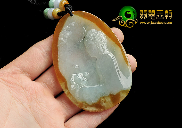 冰种褐黄翡缅甸翡翠A货释迦牟尼挂件
