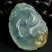 冰种飘花略带黄翡缅甸翡翠A货福寿如意挂件