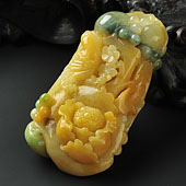 糯冰种黄翡飘花缅甸翡翠A货花开富贵挂件