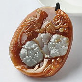 糯冰种褐红翡缅甸翡翠A货花开富贵挂件