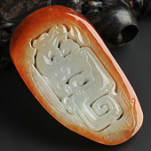 糯冰种红黄翡缅甸翡翠A货仿古牌挂件