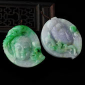 糯冰种春带彩缅甸翡翠A货凤凰观音(一对)