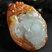 糯冰种褐黄翡缅甸翡翠A货花开富贵挂件