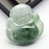 冰种飘花缅甸翡翠A货玉佛挂件