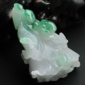 糯冰种飘翠缅甸翡翠A货白菜挂件