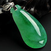 冰种翠色缅甸翡翠A货镶金扣福瓜挂件