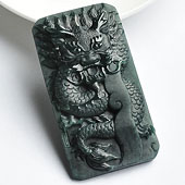 冰种墨翠缅甸翡翠A货龙牌挂件