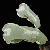 糯冰种晴水缅甸翡翠A货招财玉鼠挂件(一对)