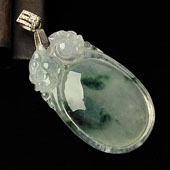 冰种飘花缅甸翡翠A货双龙如意挂件