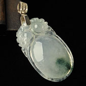 冰种飘花缅甸翡翠A货双龙如意挂件