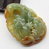 糯冰种晴水褐黄翡缅甸翡翠A货年年有余挂件